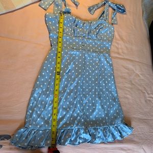 Pale Blue AND White Polkadot Dress SIZE M Shoulder Straps Adjustably Tie